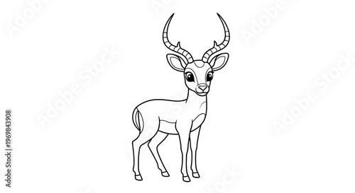 Artistic Line Rendering of a Graceful Gazelle with Majestic Antlers Portraying African Wildlife on a Blank Canvas Perfect for Nature Art and Educational Content Creation.