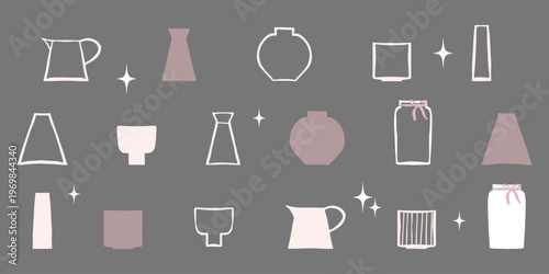 Set of vases and jugs in various shapes. Suitable for postcards, advertisements and posters