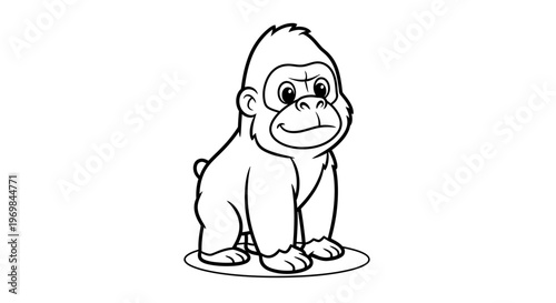 Adorable Baby Gorilla Character with Friendly Expression Playful Cartoon Ape for Children's Books and Animal-Themed Design Projects Charming Young Primate Illustration for Digital and Print Media.