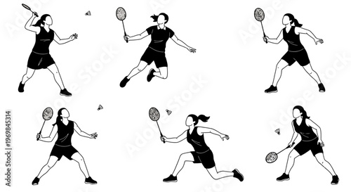 Woman playing tennis various movements sequence.