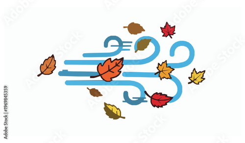 Autumn windy weather symbol color vector illustration