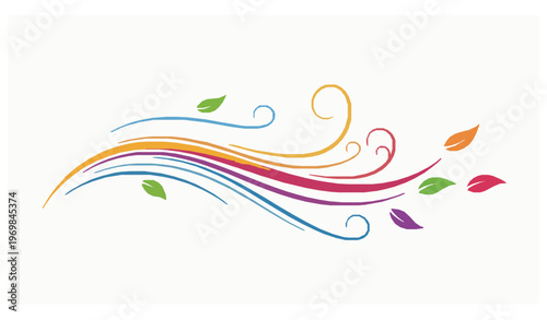 Wind speed icon with leaves colorful vector illustration