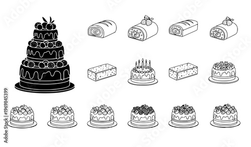 Cakes and desserts icon set – bakery vector collection