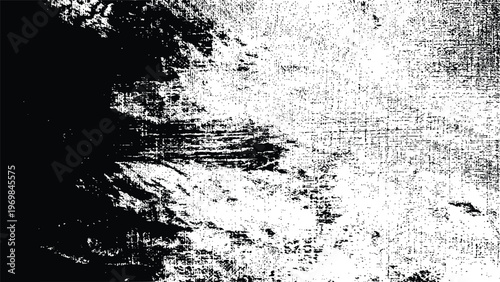 Black and white distressed grunge texture background with fine linen fabric grain and abstract splatters