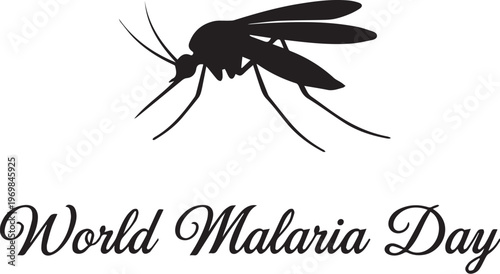 Black and white World Malaria Day mosquito cursive text vector illustration for health awareness and prevention design