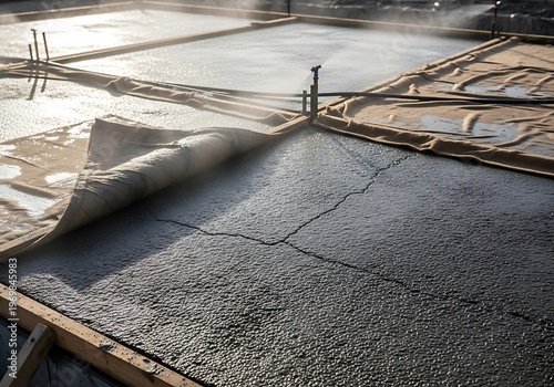 Curing concrete slab using irrigation system to prevent cracking after construction