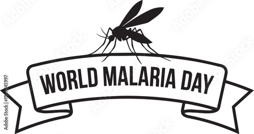 Black and white World Malaria Day mosquito banner vector illustration for health awareness prevention and campaign design