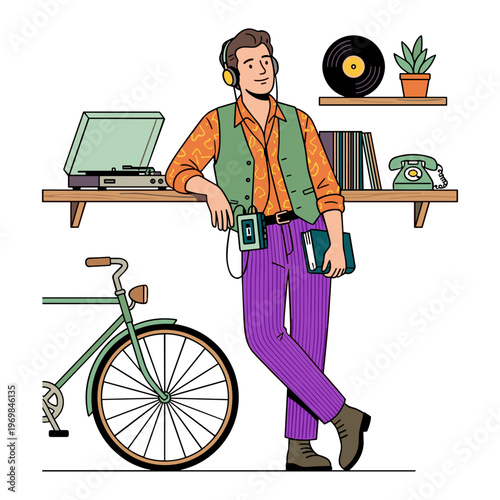 Illustration of Retro Casual Daily Life Character