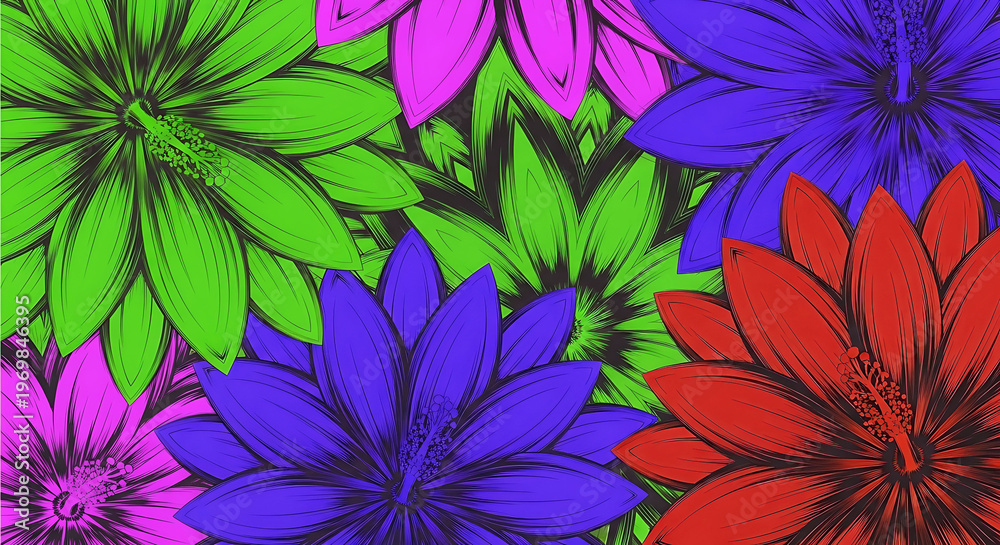 Obraz premium Vibrant floral pattern with bold colors and intricate petal designs for creative projects