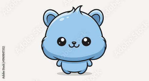 Adorable cartoon blue fluffy bear character with big eyes and a sweet smile standing on a light background, cute and charming illustration.