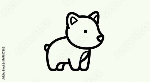 Simple black and white outline drawing of a cute cartoon bear cub standing on a plain background.