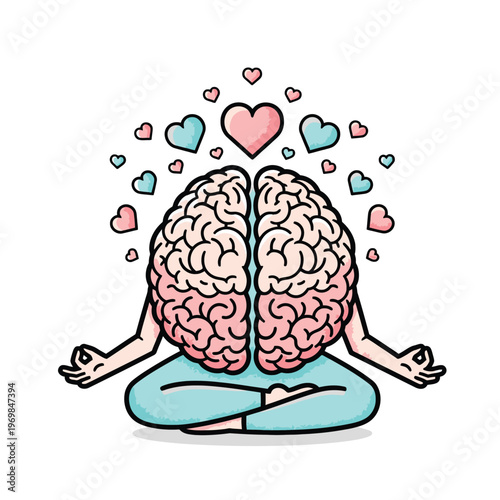 Brain with hearts meditation mindfulness.