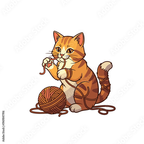 Cute cat playing with yarn ball 7.