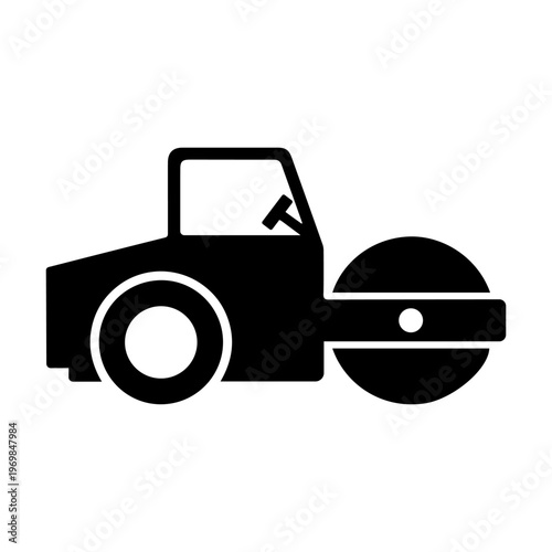 Black Road Roller Silhouette Icon.