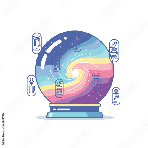 Crystal ball with futuristic interface screens.