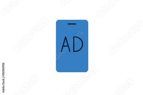 Mobile app icon with “AD” representing advertising applications and digital marketing.