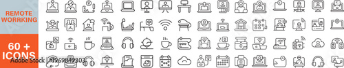 Remote working icon set. Editable line icons. Vector illustration. Outline icon in linear style