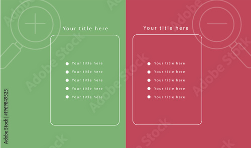 Pros and cons infographic template with thumbs up and down icons. Comparison layout for business advantages and disadvantages
