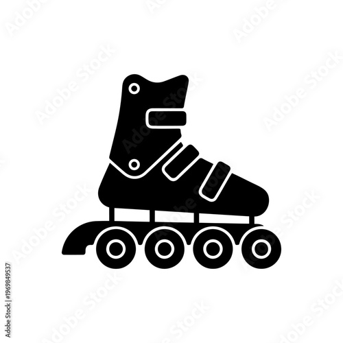 Black Inline Skate Silhouette Icon.