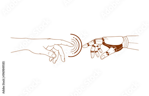 Connectioneering Human and Robot Hand Silhouette, Universal Tech Connection Vector, Minimalist Collaborative Future Illustration