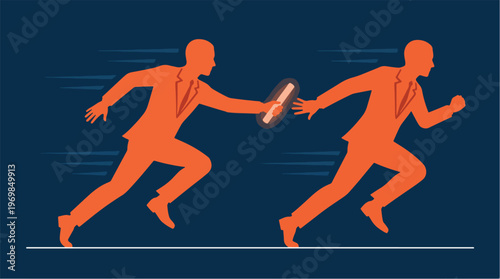 Delegation Efficiency Concept with Relay Baton Handoff in Motion Representing Team Trust Workflow Continuity and Productivity Illustration