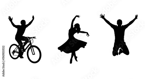Silhouettes of people in joyful motion.