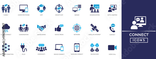 Connect icon collection. Containing wireless, community, server, conversation, education, blockchain, community and more. Perfect vector icon collection.
