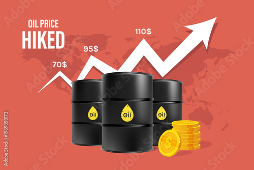 Rising Oil Barrel Prices and Energy Costs Vector Illustration Financial Inflation Concept