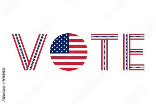 United States Vote Typography with American Flag for Election Campaign Design