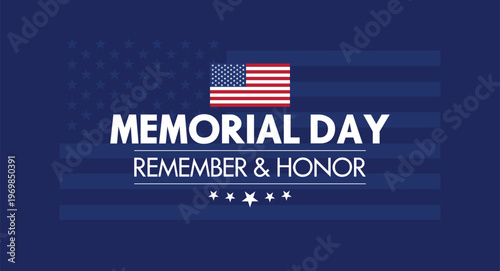 Memorial Day Template Design with USA Flag on Blue Background Vector Illustration, Patriotic and respectful layout ideal for honoring fallen soldiers, national remembrance events, banners, etc., 