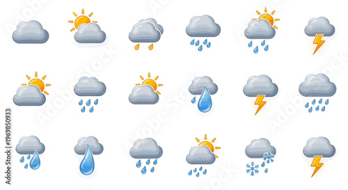 Weather forecast icons set, meteorology symbols