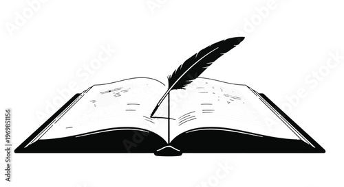 Open Book with Quill Pen Silhouette - Literature and Writing Icon