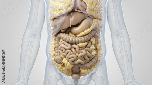 Visceral fat abdominal fat human anatomy internal organ abdomen digestion obesity medical illustration fat accumulation around organs inside abdomen anatomy digestive system medical concept