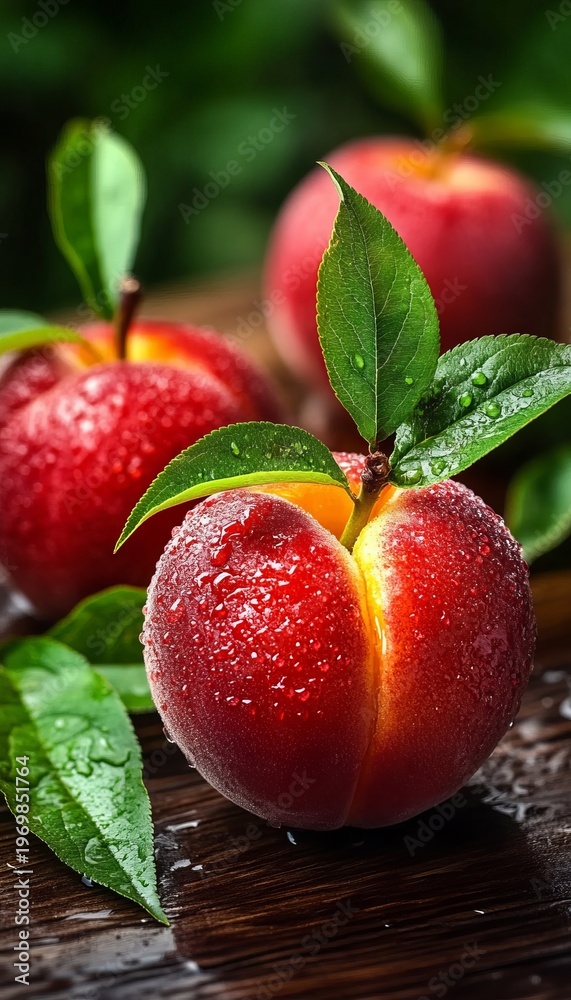 Obraz premium Freshly Harvested Vibrant Peaches Displayed Against a Dark Background, Perfect for Summer Dishes