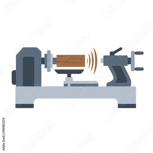 Lathe machine with wooden workpiece.