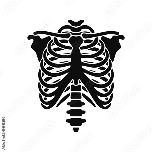 Black and White Rib Cage Icon.