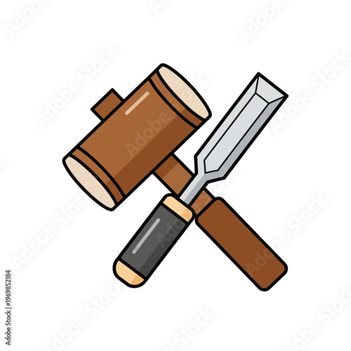 Woodworking tools chisel and mallet combination.
