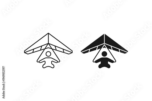 Hang gliding extreme sport flying icons isolated