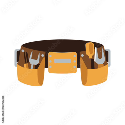 Yellow tool belt with silver tools.