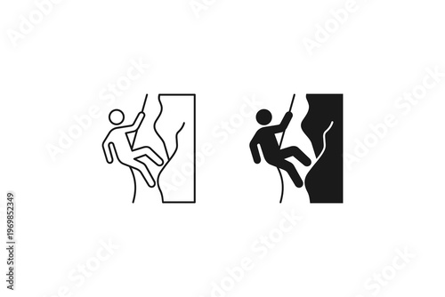 Rock climbing man silhouette and outline icons