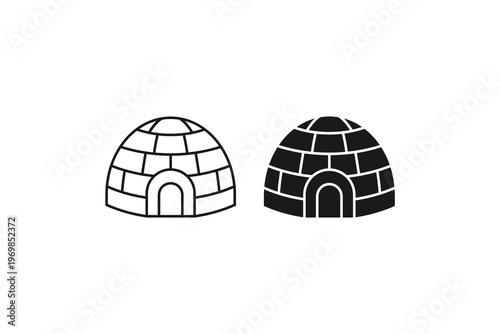 Snow igloo ice house icons in line and flat style