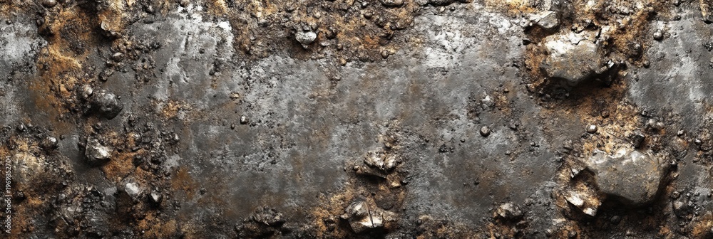 Obraz premium Cracked Mud Geological Composition with Gritty Rusty Dark Metallic Surface and Hard Rock Minerals
