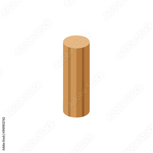 Wooden cylinder object standing upright.