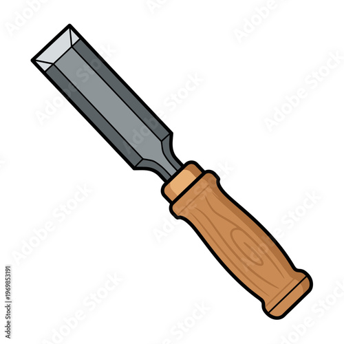 Wooden handled flat chisel tool.