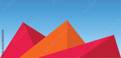 Colorful paper mountain with creative in vector illustration designed in flat style with a soft sky background. This layered paper-cut style artwork features abstract mountain shapes with bright color