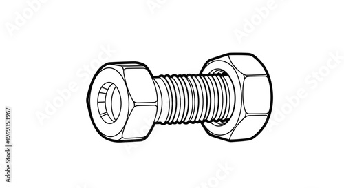 Fastener Assembly with Hex Nuts and Threaded Rod, Industrial Hardware