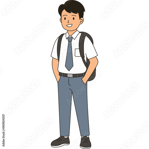 Cartoon School Boy with Backpack