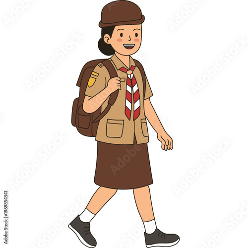 Indonesian Scout Girl Walking Illustration