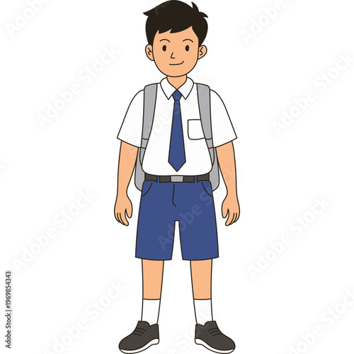 Cartoon School Boy with Backpack