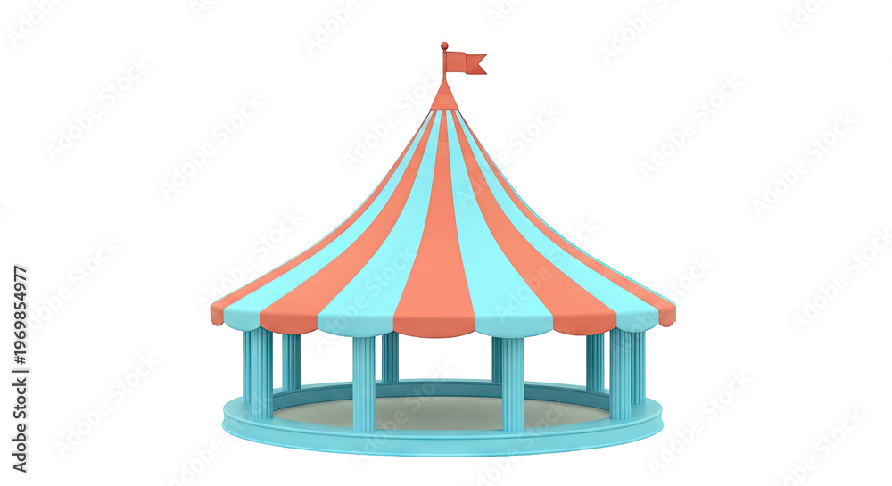 Fototapeta premium Striped Circus Tent with Red Flag